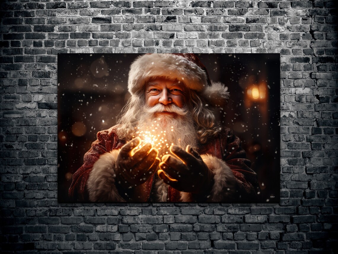 Santa With Magic In His Hands Christmas Art Print - Image 2