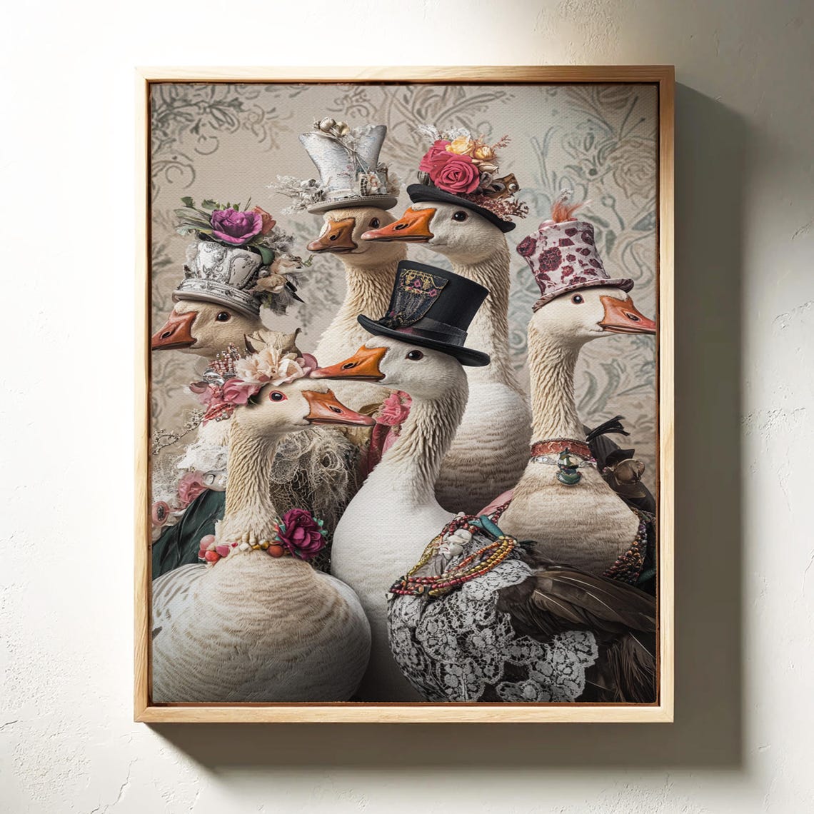 Five Geese Wearing Fancy Victorian Hats Quirky Animal Poster - Image 3