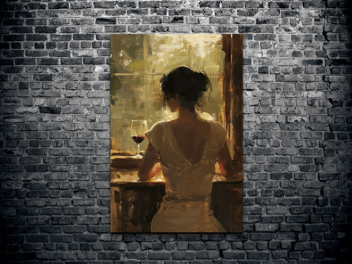 Elegant Woman Holding Wine Glass at Window Oil Painting Poster - Image 2