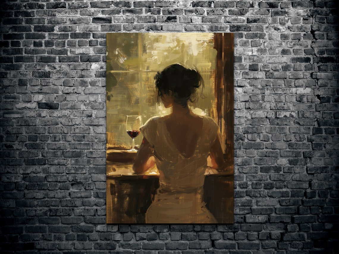 French Beauty With Glass Of Wine Oil Paint Impressionist Ready To Hang Wall Art Print French Art Wine Art Oil Paint Style Art - Image 2