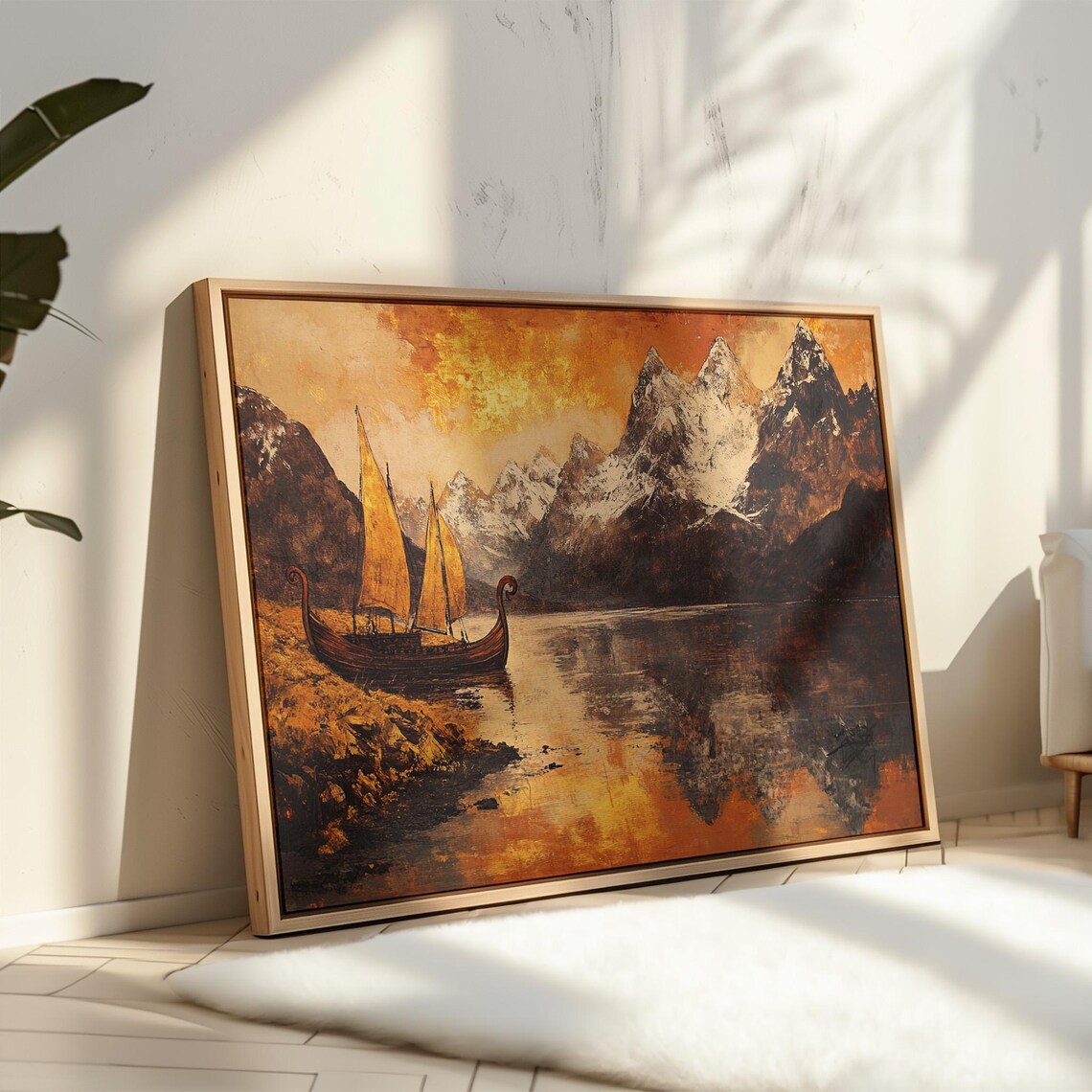 Golden Viking Longship, Scenic Mountain Lake Poster - Image 5