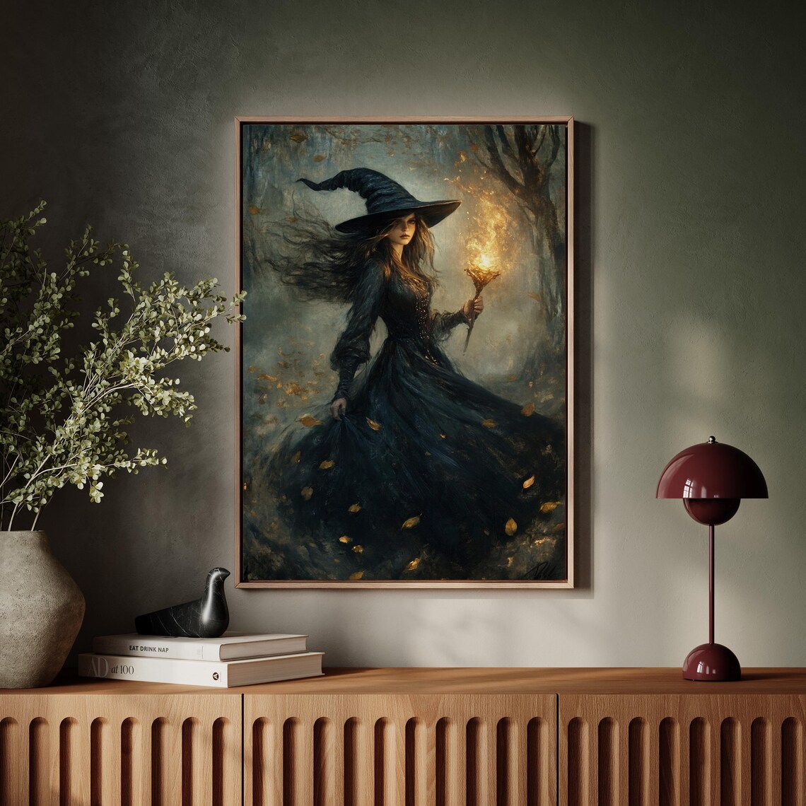 Enchanting Witch Mysterious Dark Forest Scene Art Print