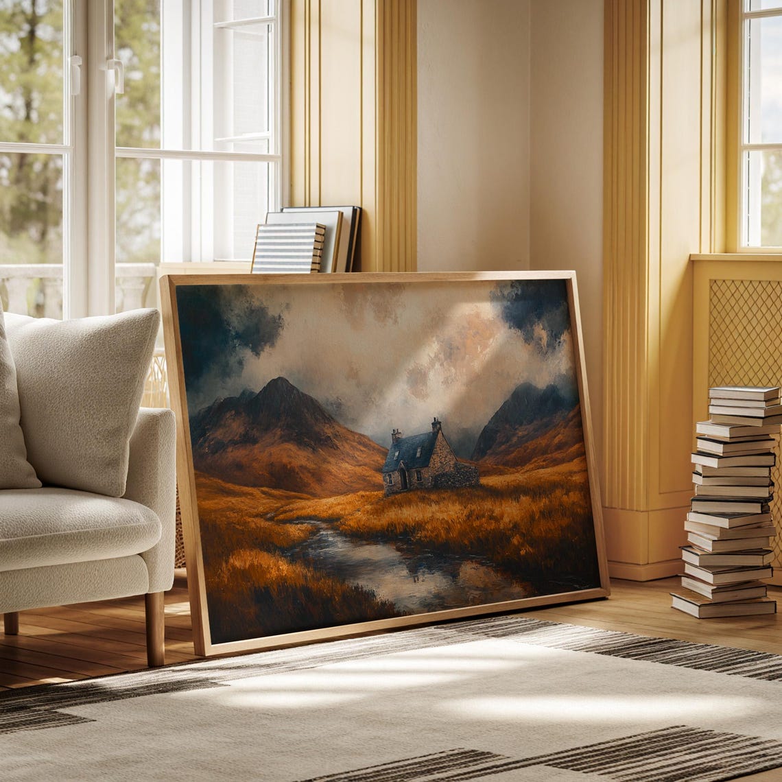 Rustic Highland Cottage In Golden Fields Mountain Landscape Poster - Image 6
