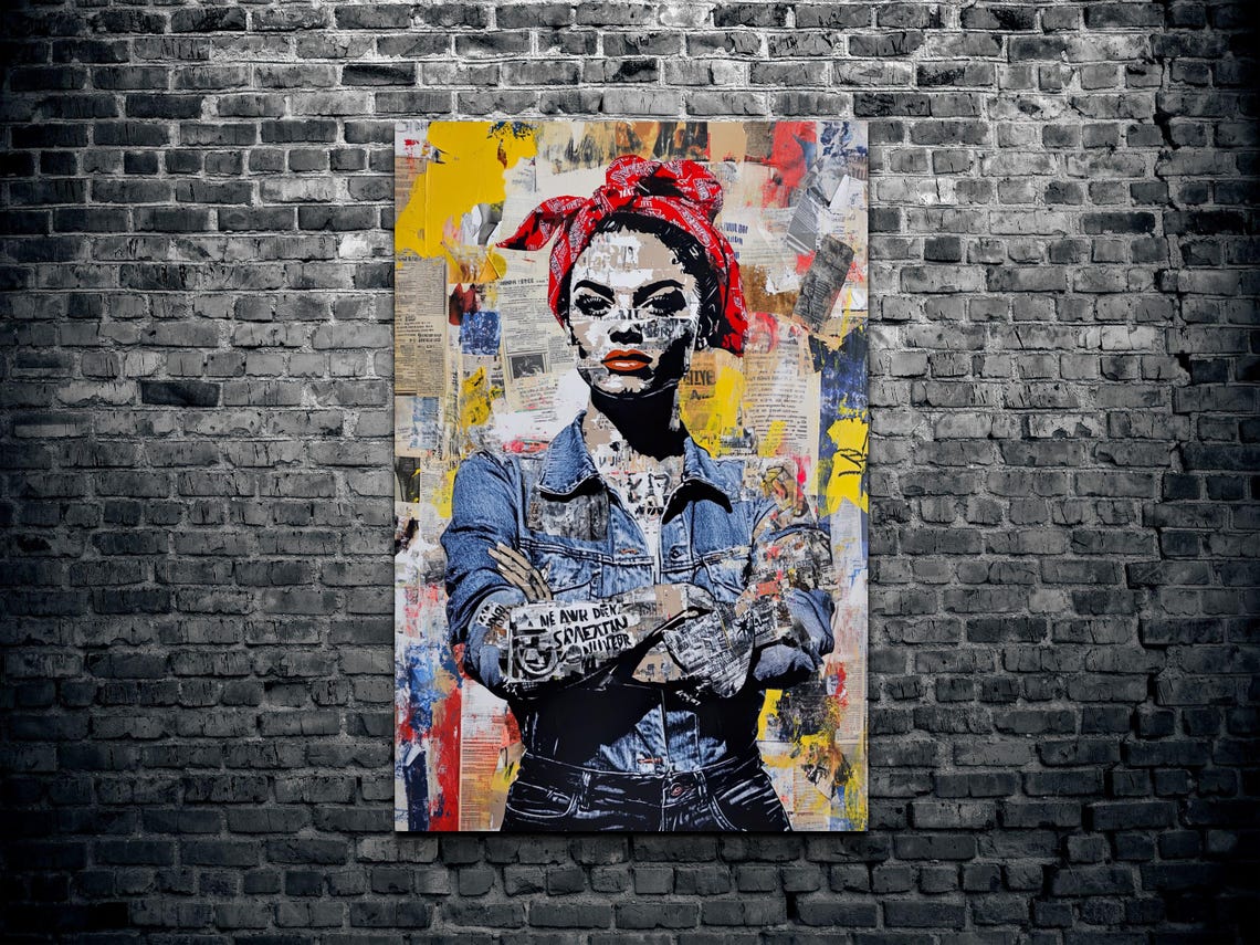 Rosie The Riveter Collage Street Art Urban Poster Female Strength - Image 2