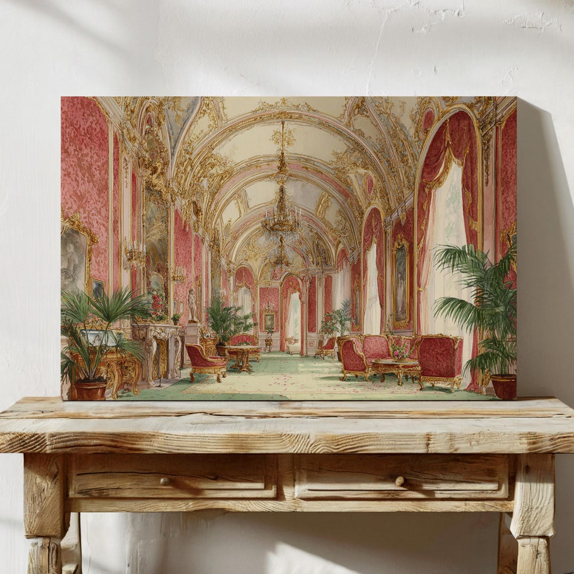 Rococo Palace Interior Pink and Gold Ornate Salon Painting Poster
