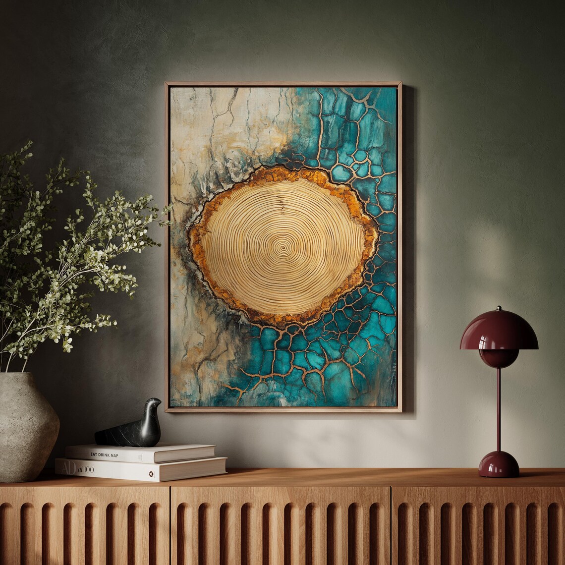 Abstract Tree Ring Nature Inspired Wood Grain And Cracked Resin Wall Art Rustic Organic Earthy Home Decor - Image 4