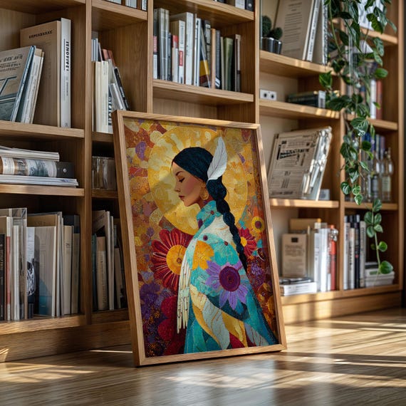Native Woman In Turquoise Cloak Spiritual Wall Art