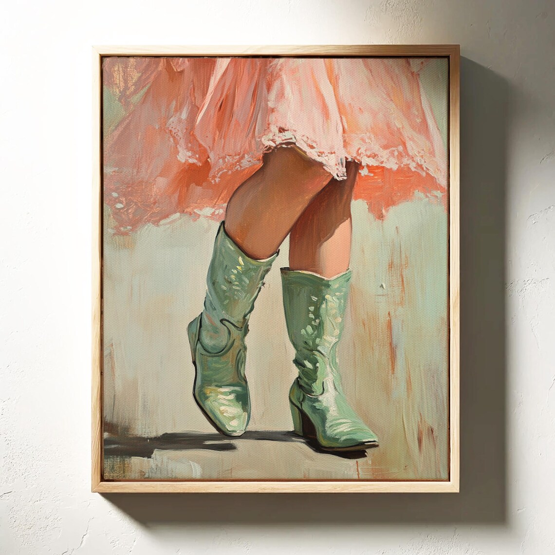 Green Cowboy Boots Pink Dress Western Cowgirl Painting Poster - Image 6