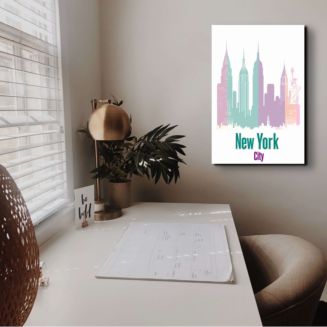 New York City Pastel Skyline Silhouette Modern Travel Poster - Image 6