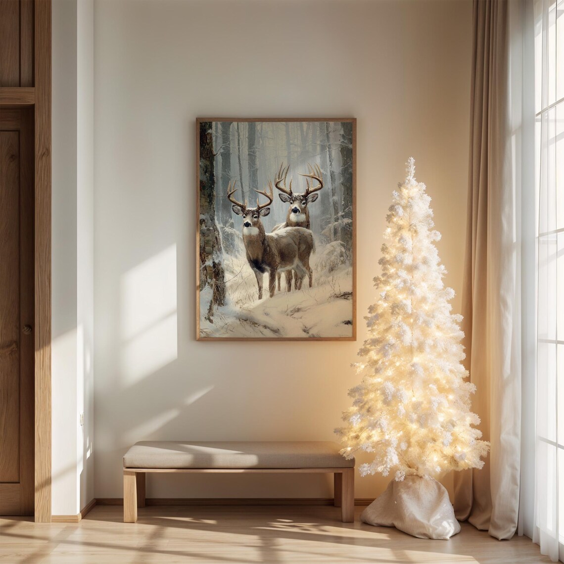 Majestic Deer In Winter Forest, Art Print