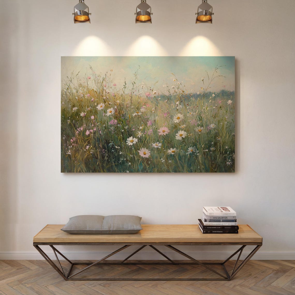 Wildflower Meadow With Daisies And Cosmos Soft Light Field Wall Art - Image 5