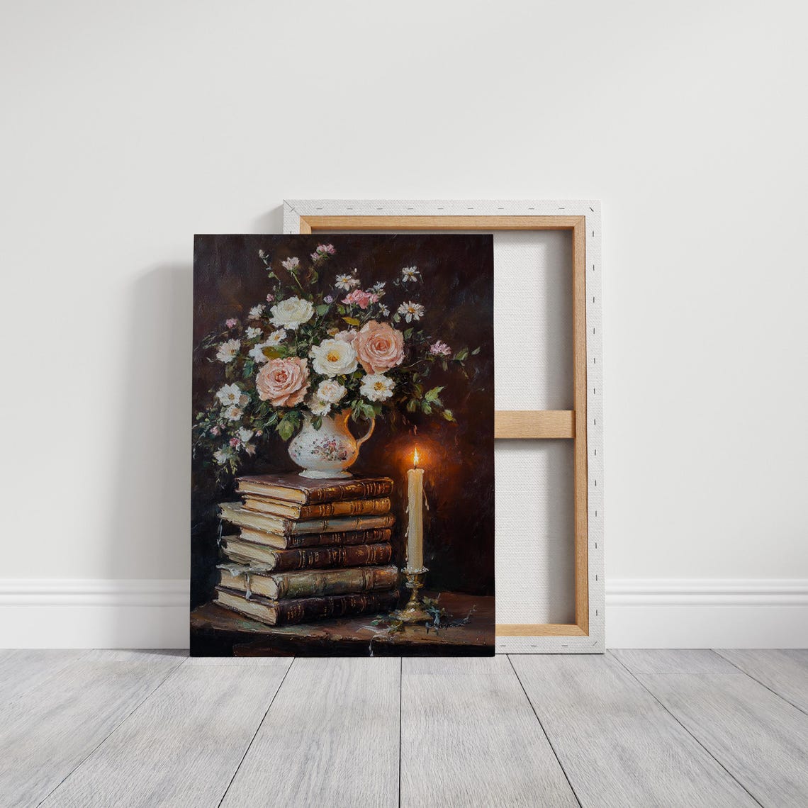 Vintage Roses and Candlelight Floral Bouquet on Antique Books Poster - Image 3