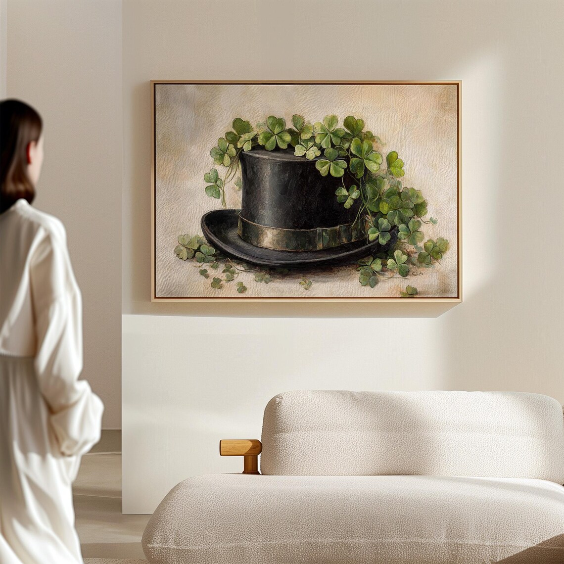 Black Top Hat With Green Shamrocks, St Patricks Day Art Print - Image 4