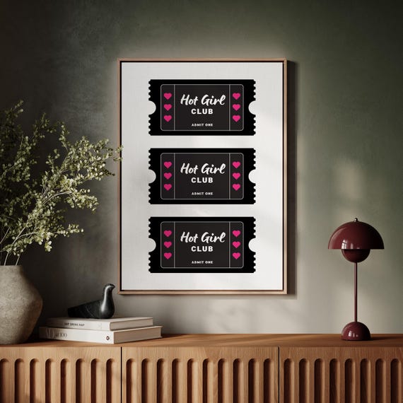 Hot Girl Club Ticket Pink Heart Admit One Print