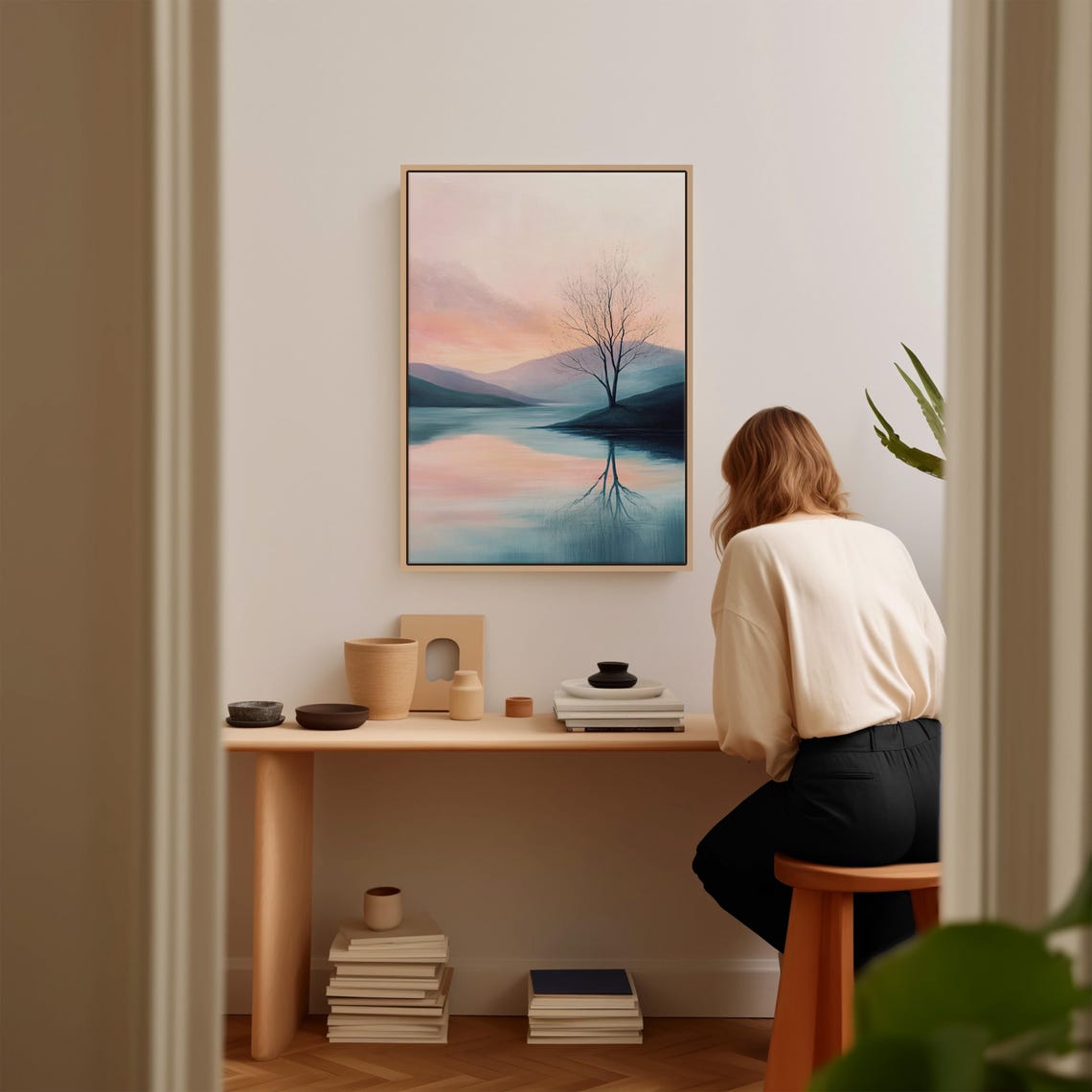 Pink Sky Lake Tree Reflection Calm Mountain Serene Wall Poster - Image 4