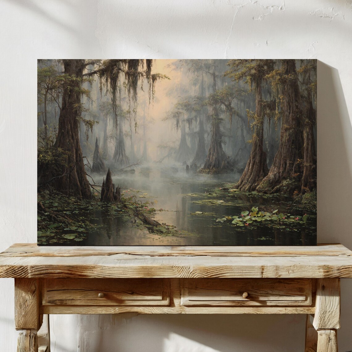 Misty Cypress Swamp Tranquil Southern Wetlands Spanish Moss Dawn Wall Art