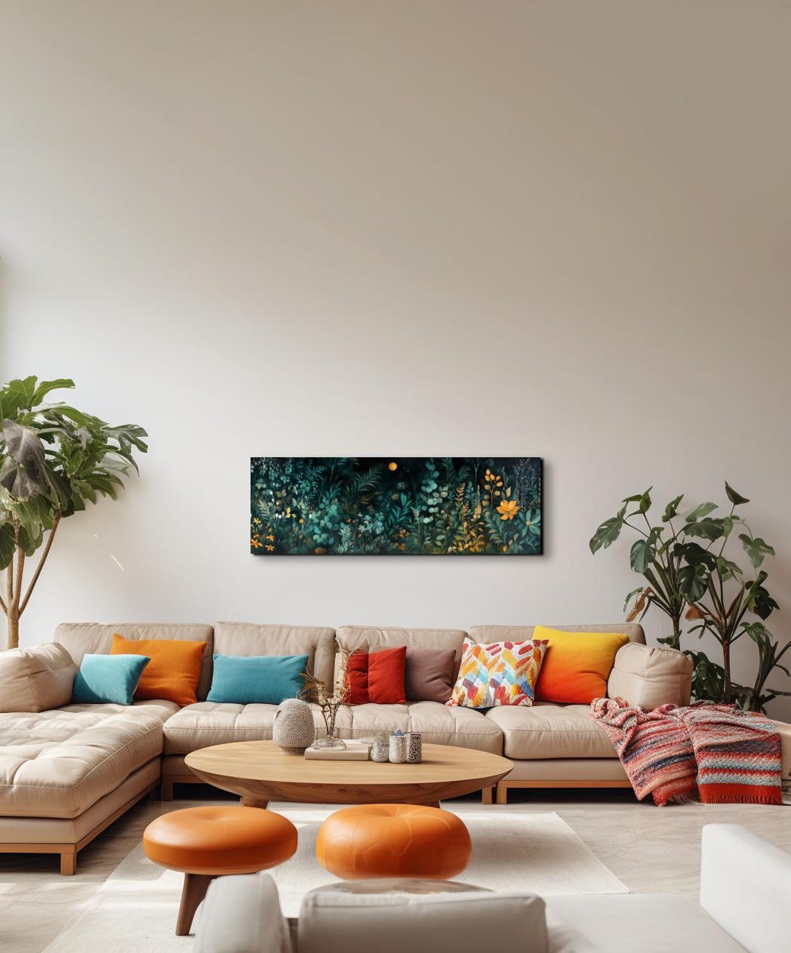 Moonlit Forest Garden Wildflowers Dark Botanical Panoramic Poster - Image 6