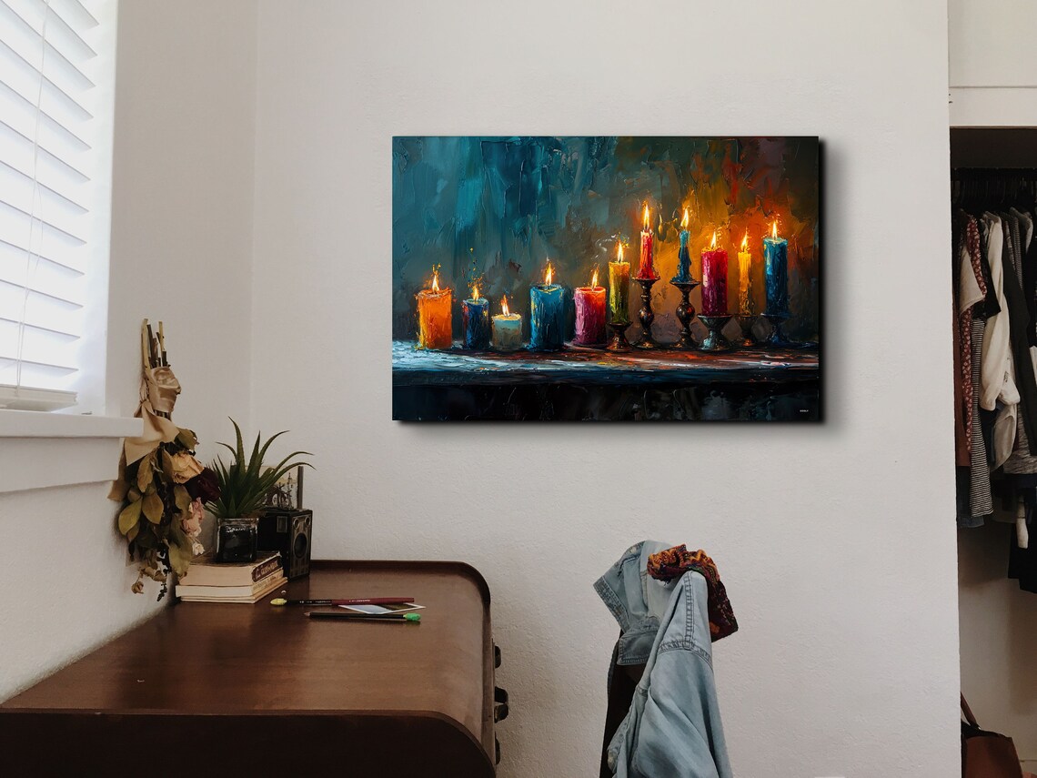 Lit Candles Oil Painting Colorful Flames Cozy Still Life Poster - Image 4