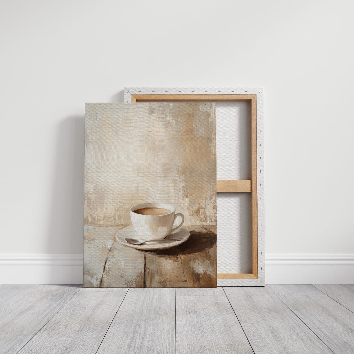 Minimalist Coffee Cup on Rustic Table Cozy Cabin Painting Wall Art - Image 3