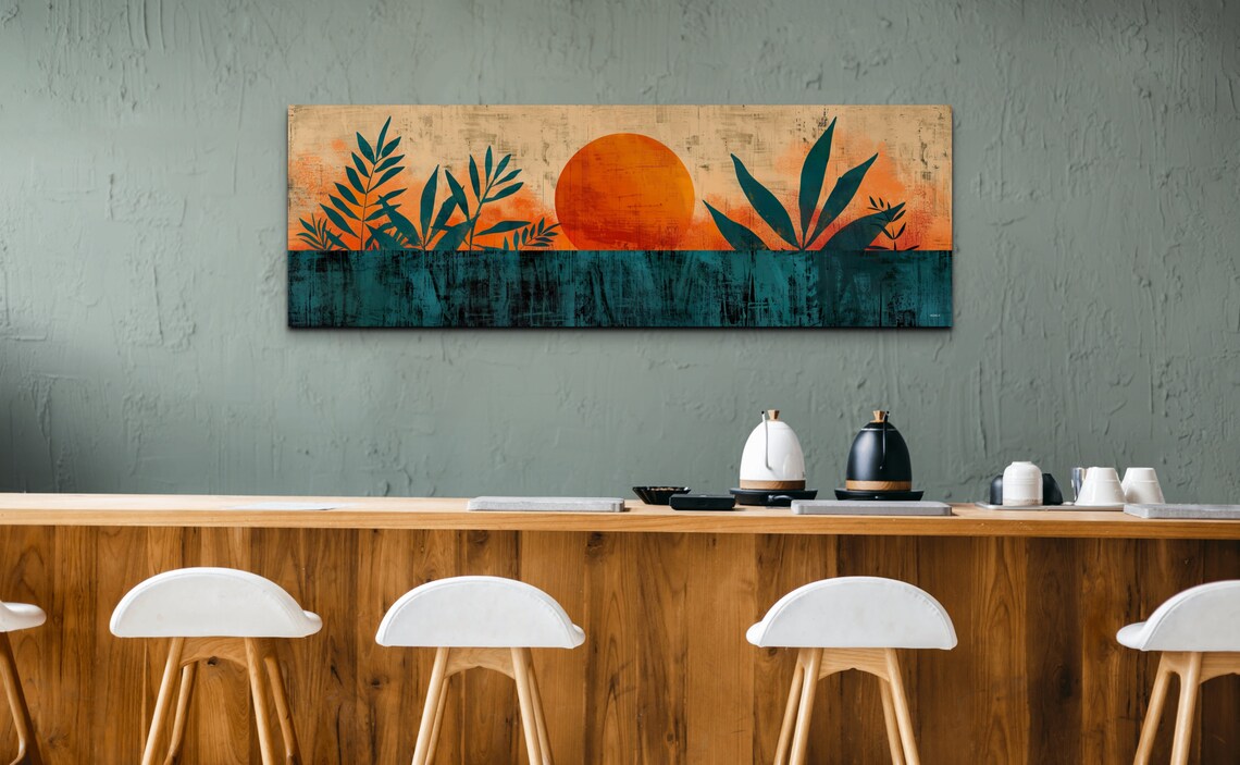Panoramic Geometric Mid Century Modern Sunrise - Image 6