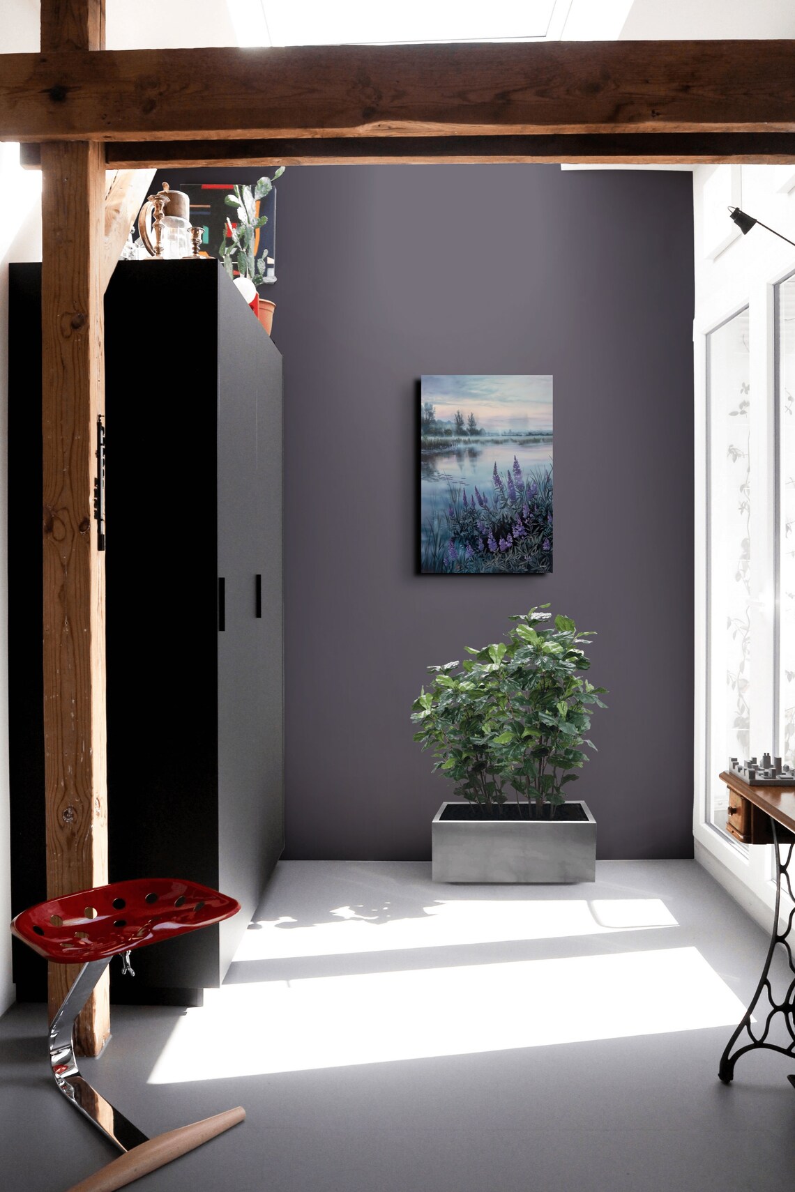 Serene Lake With Purple Thistles, Tranquil Art Print - Image 4