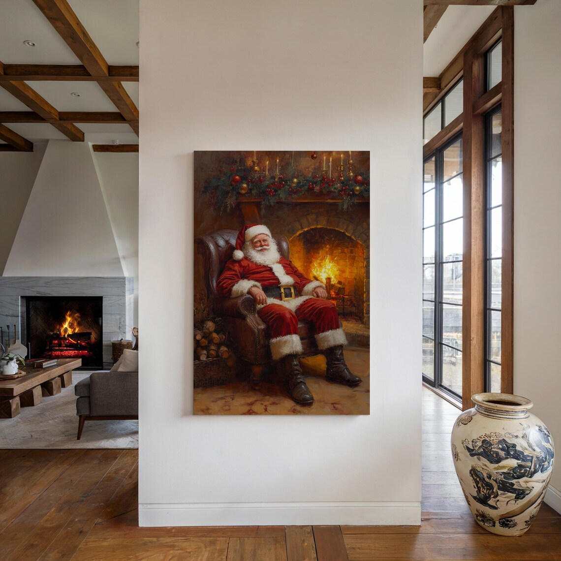 Santa By The Fireplace, Cozy Christmas Scene - Image 4