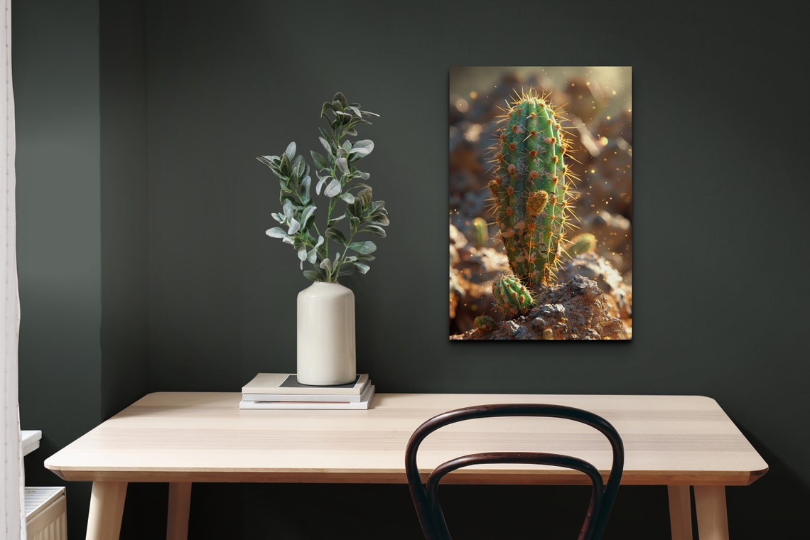 Cactus Close Up Golden Spines On Desert Rock Nature Art Poster - Image 5