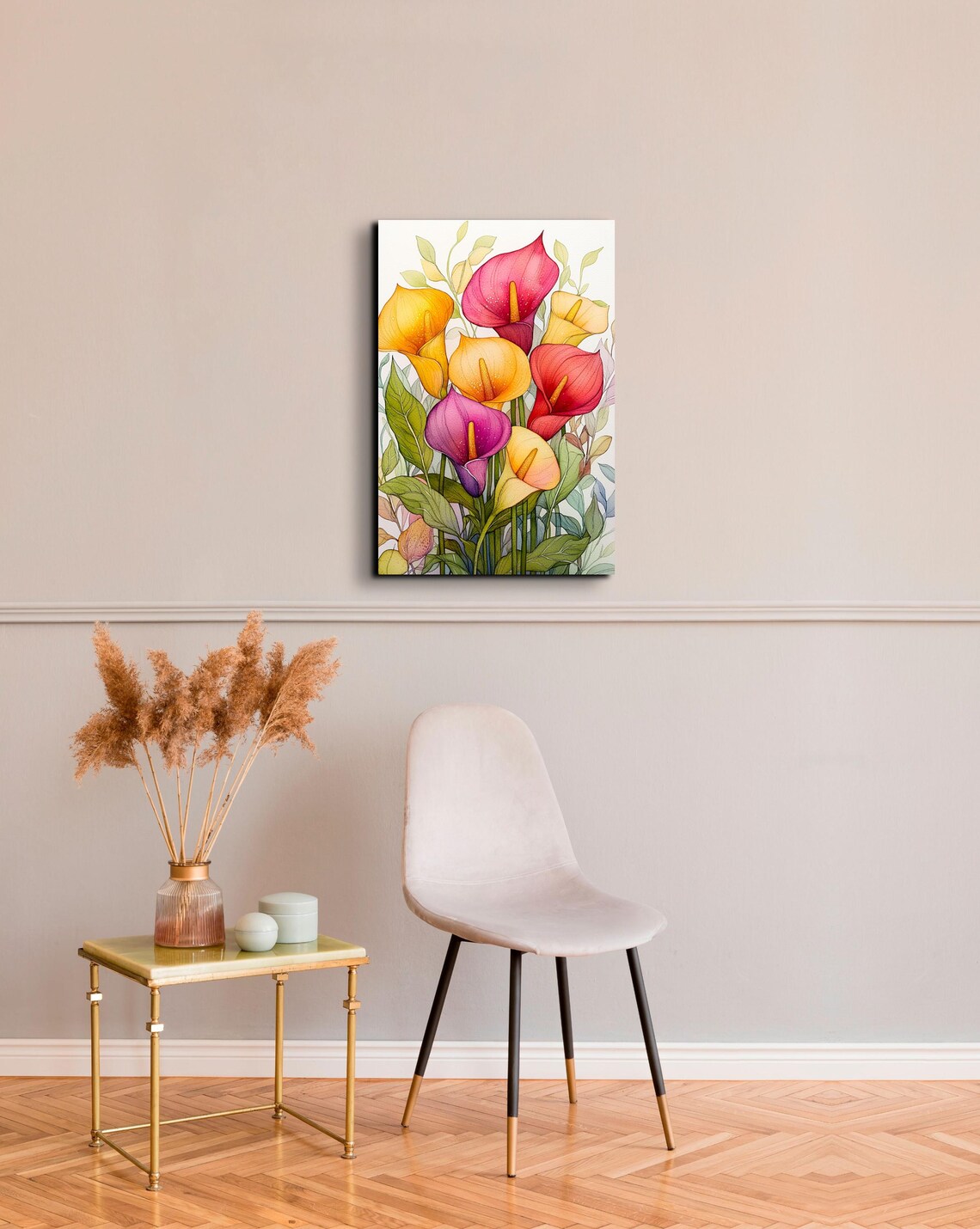Colorful Calla Lilies On White Botanical Watercolor Art Poster - Image 4