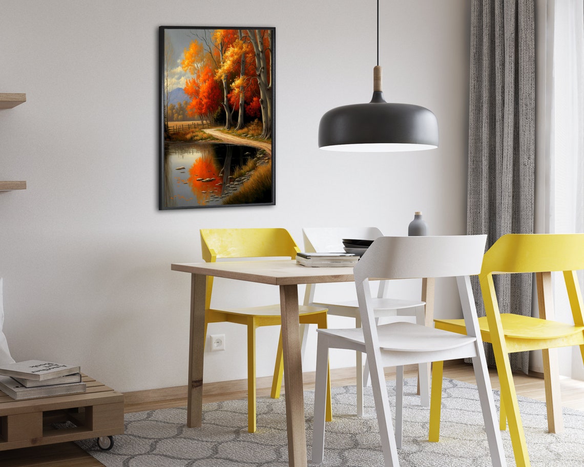 Golden Aspen Trees Beside Still Pond With Fence Fall Art Poster - Image 2