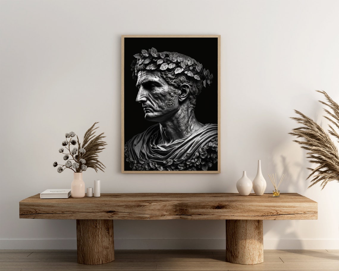 Julius Caesar Laurel Wreath Profile Ancient Roman Stone Bust Wall Art - Image 3