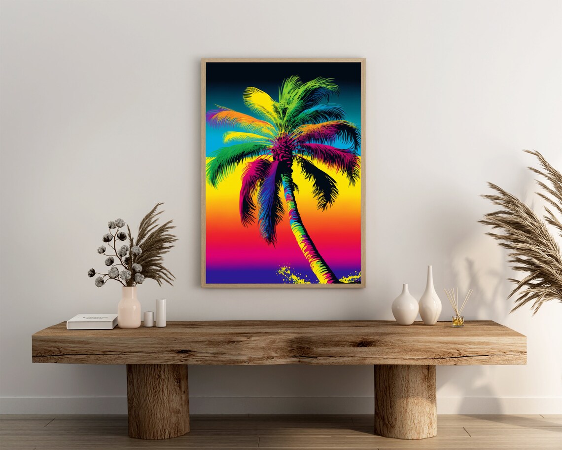 Palm Tree Pop Art Poster Print Cool Tropical Wall Art Colorful Gift Beach House Home Dcor Wall Art Digitial - Image 3