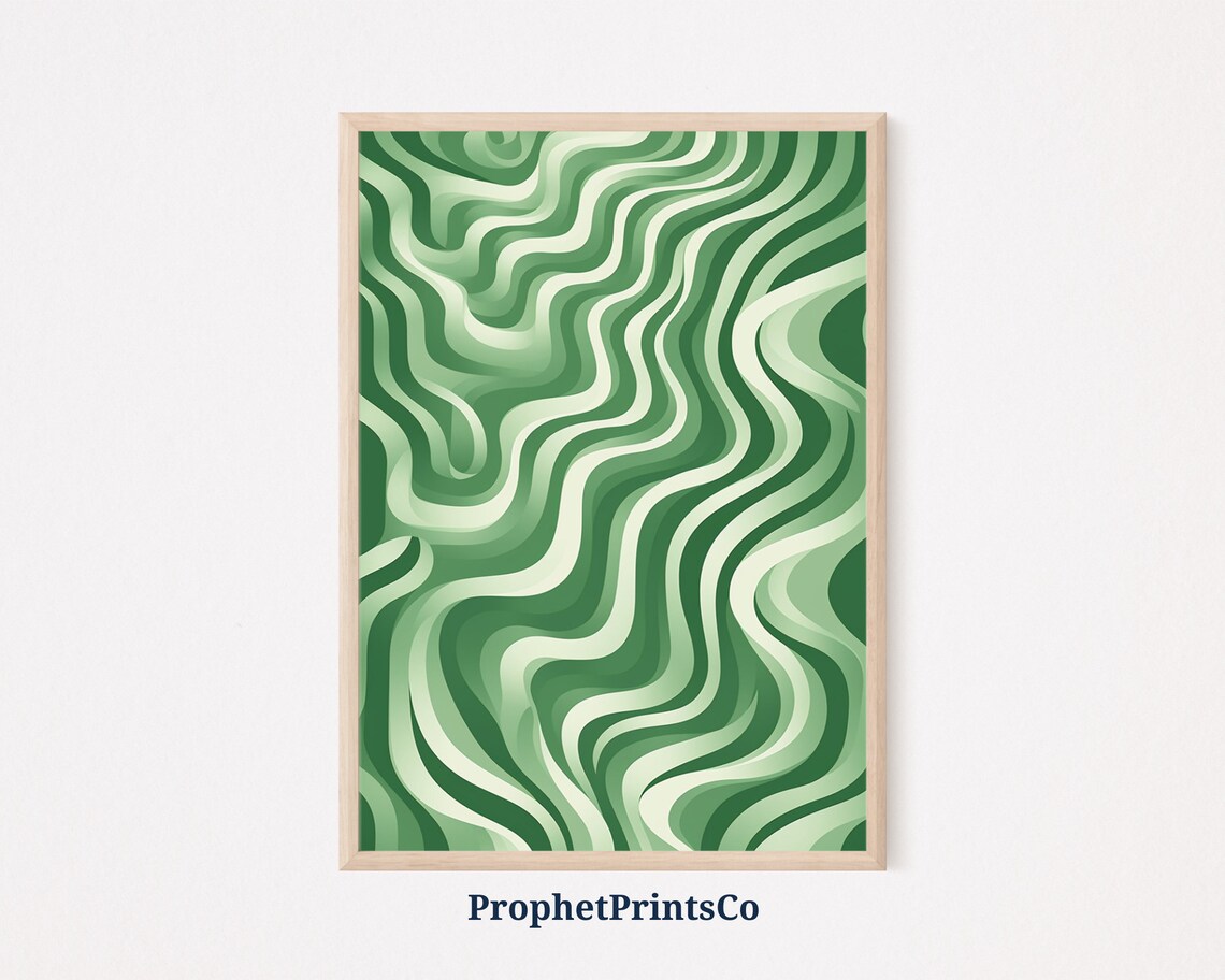 Green Wavy Topographic Abstract Lines Modern Nature Art Poster
