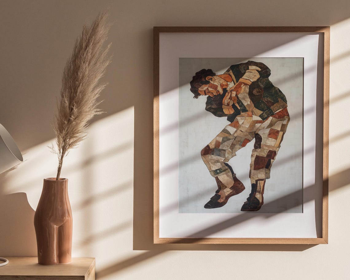 Patchwork Male Figure Mosaic Earth Tones Standing Modern Art Poster - Image 4