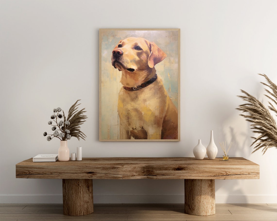 Yellow Labrador Retriever Dark Collar Painterly Dog Portrait Poster - Image 3