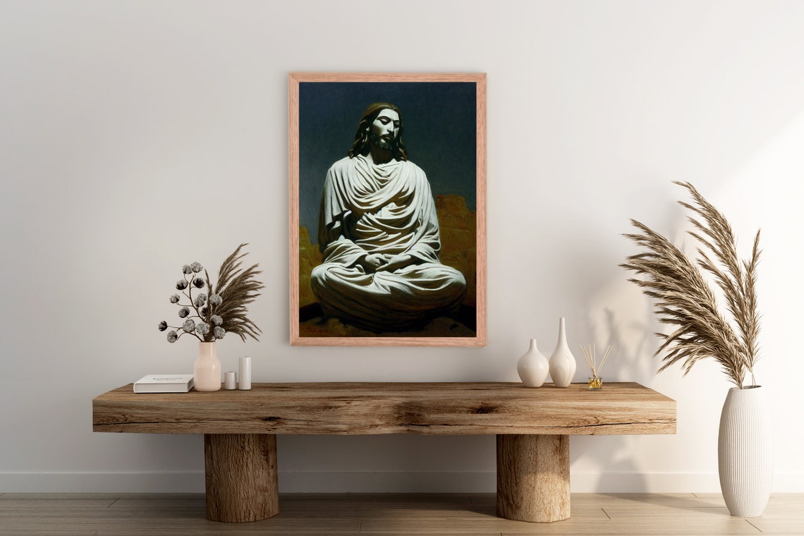 Jesus Christ White Robe Night Prayer Sacred Christian Art Poster - Image 2