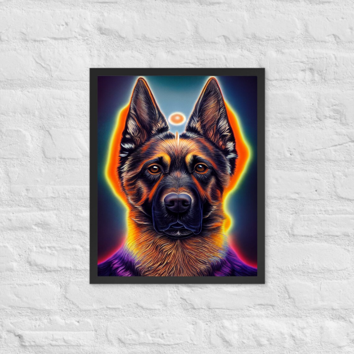 Neon Glow German Shepherd Dog Portrait Colorful Modern Poster - Image 3