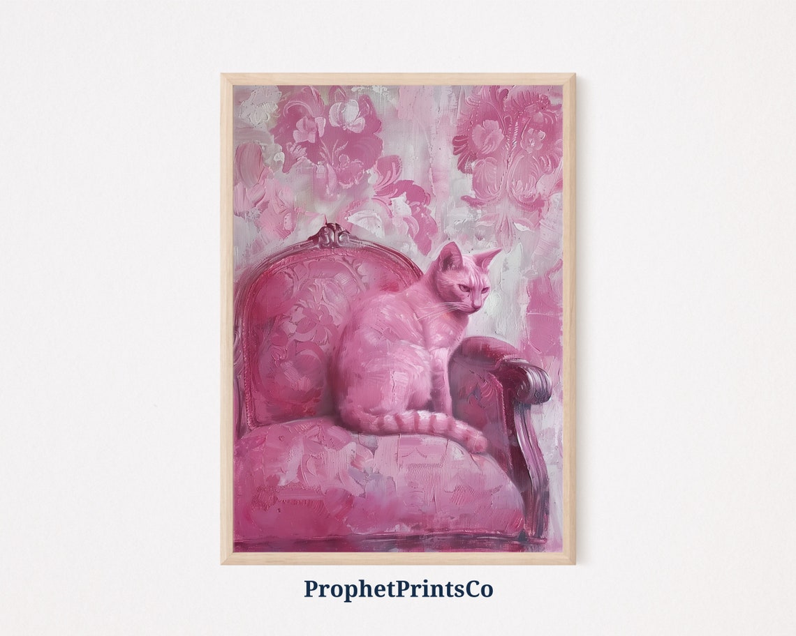 Pink Girly Cat Poster Print Cute Wall Art Pet Lover Gift Nursery Home Dcor Wall Art