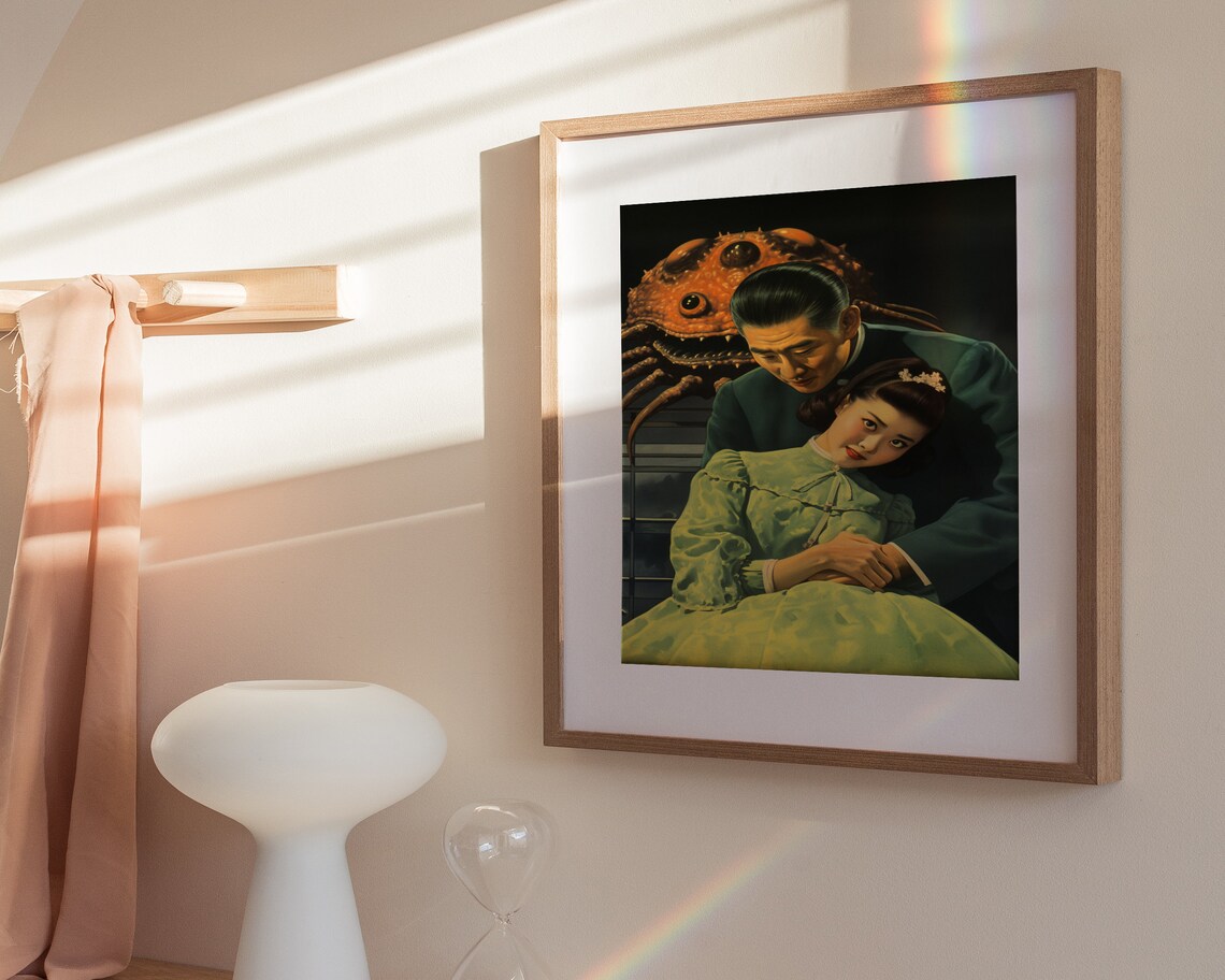 Retro Japanese Sci-Fi Horror Giant Crab Monster Couple Movie Poster - Image 3