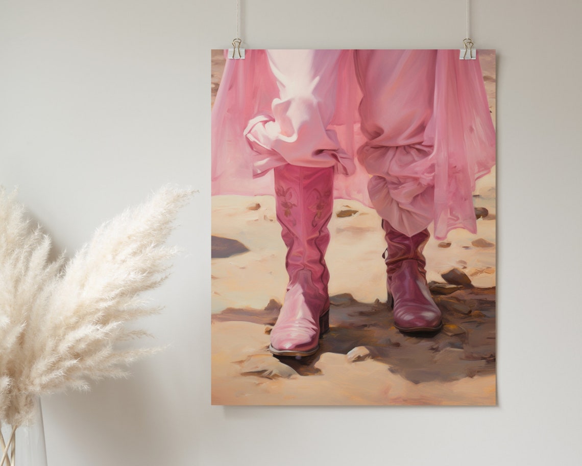 Pink Cowboy Boots Desert Walk Western Girly Style Art Poster - Image 2