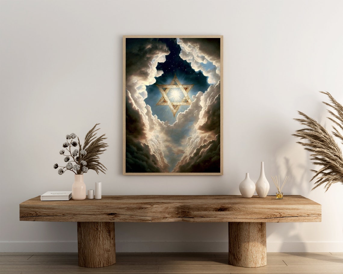 Star Of David In Starry Night Sky Clouds Celestial Hanukkah Poster - Image 3