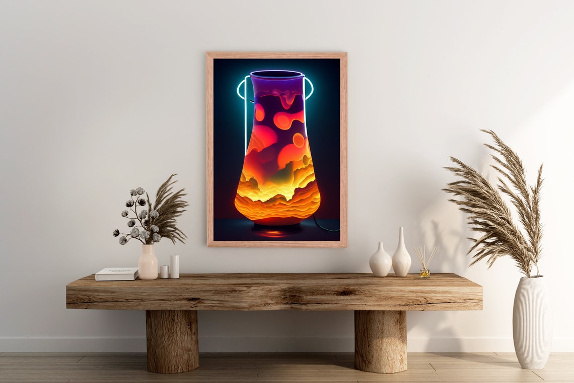 Neon Lava Lamp Glowing Retro Groovy Modern Light Decor Art Poster - Image 2
