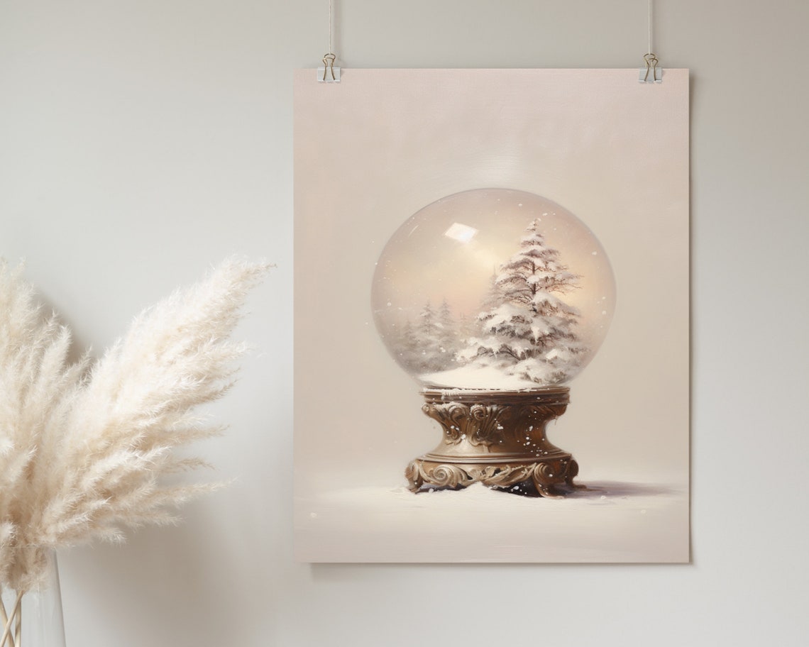 Snow Globe Pine Tree Ornate Bronze Base Christmas Wall Poster - Image 2