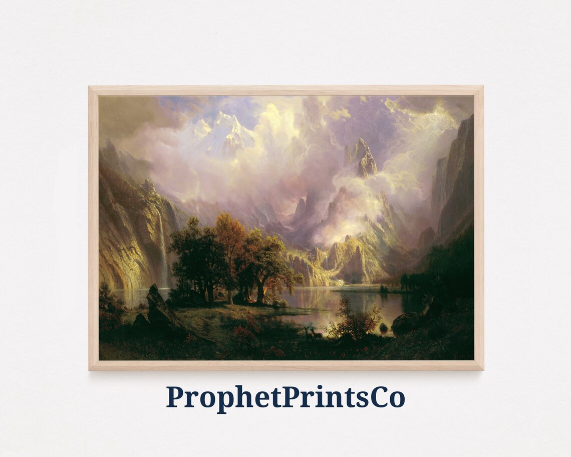 Albert Bierstadt Rocky Mountain Lake Sunset Vintage Landscape Poster