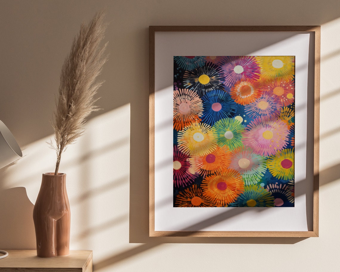 Colorful Sunburst Flower Pattern Retro 60s Psychedelic Art Poster - Image 4