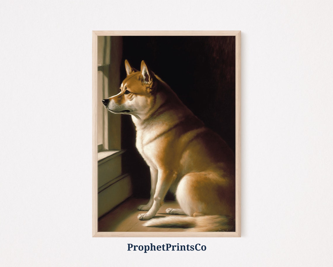 Regal Shiba Inu Gazing Out Window in Dramatic Light Dog Poster