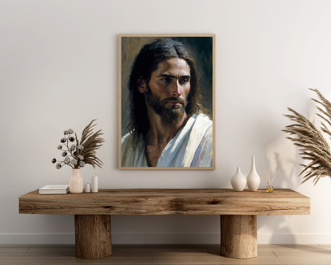 Jesus Christ Oil Painting Portrait Sacred Christian Religious Poster - Image 3