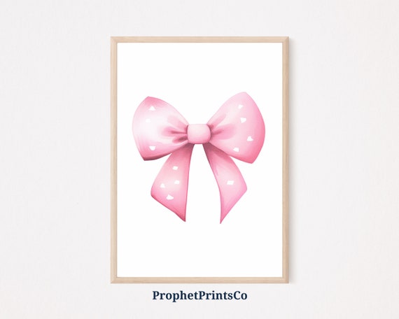 Pink Preppy Bow Print Aesthetic Watercolor Wall Art Match Box Art Costal Cowgirl Home Dcor Wall Art