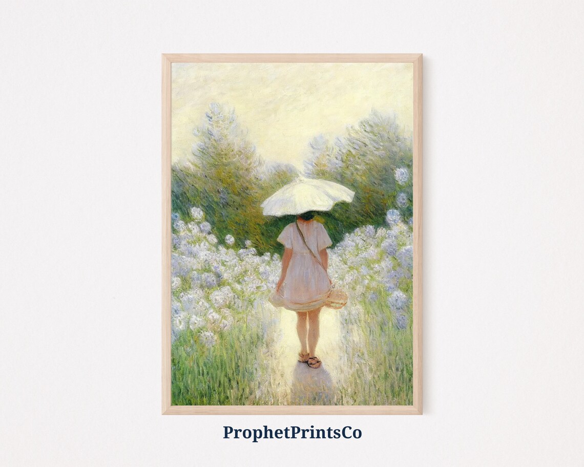 Woman With White Parasol in a Blooming Garden Impressionist Poster