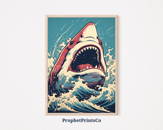Japanese Shark Poster Print Colorful Shark Wall Art Japan Pop Art Shark Shark Pop Home Dcor Wall Art