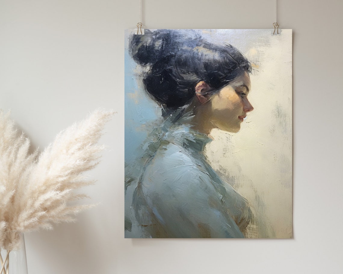 Soft Tonal Woman Portrait Oil Painting Modernism Wall Art Antique Oil Painting Cute Home Dcor Wall Art - Image 2